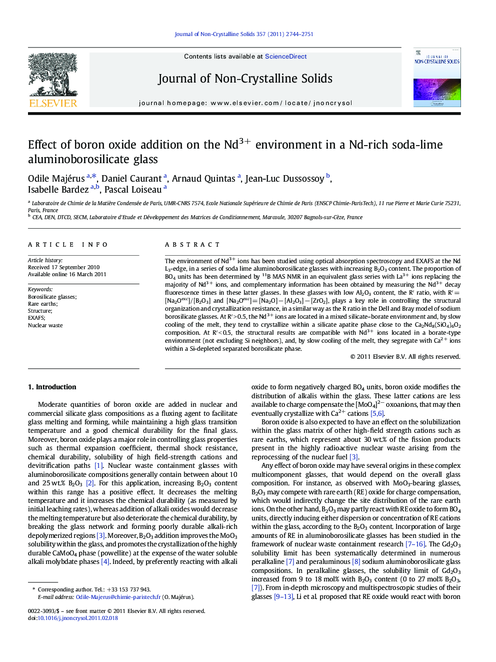 Effect of boron oxide addition on the Nd3+ environment in a Nd-rich soda-lime aluminoborosilicate glass