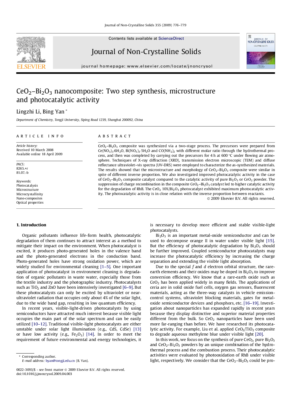 CeO2–Bi2O3 nanocomposite: Two step synthesis, microstructure and photocatalytic activity