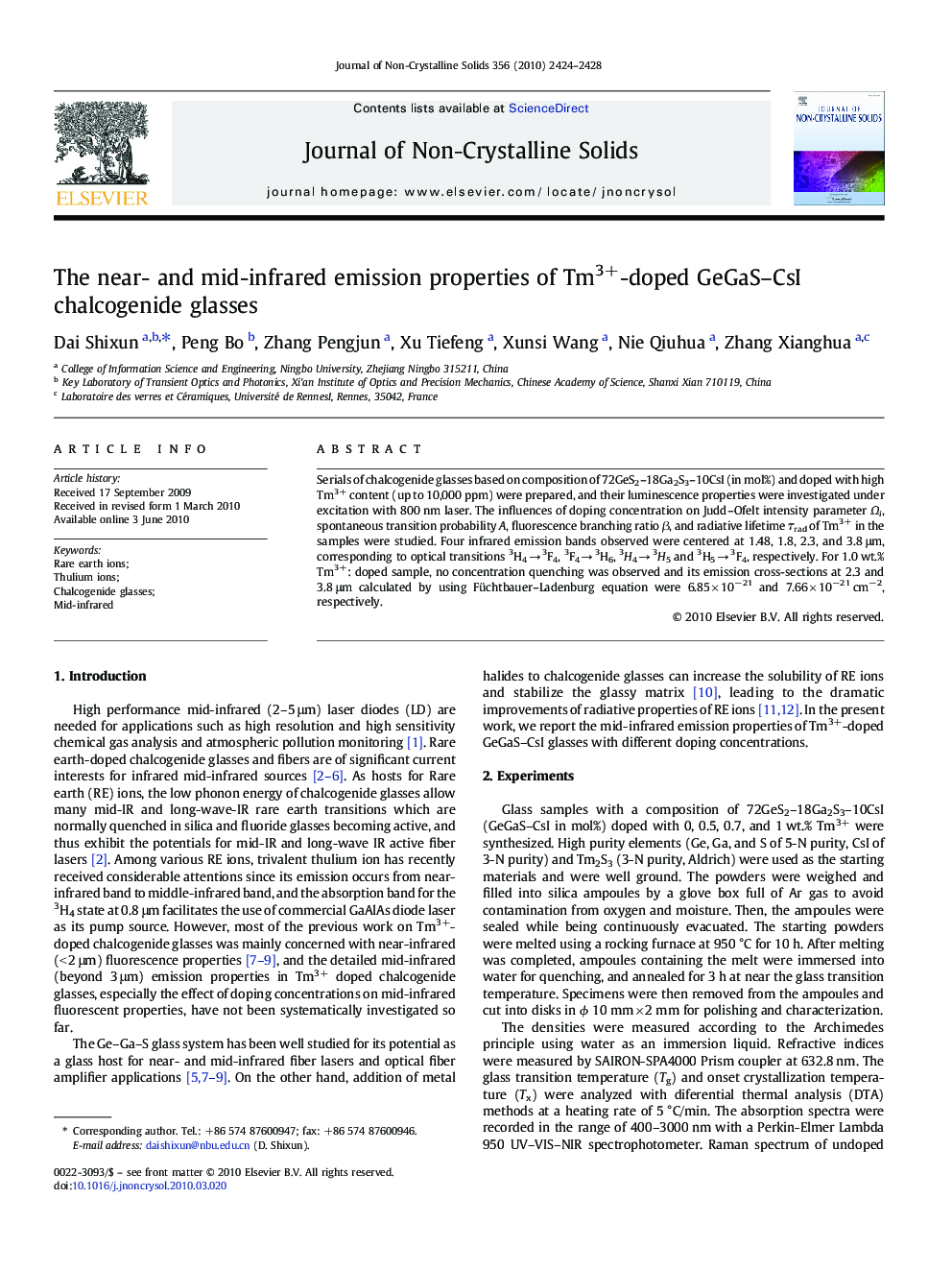 The near- and mid-infrared emission properties of Tm3+-doped GeGaS–CsI chalcogenide glasses