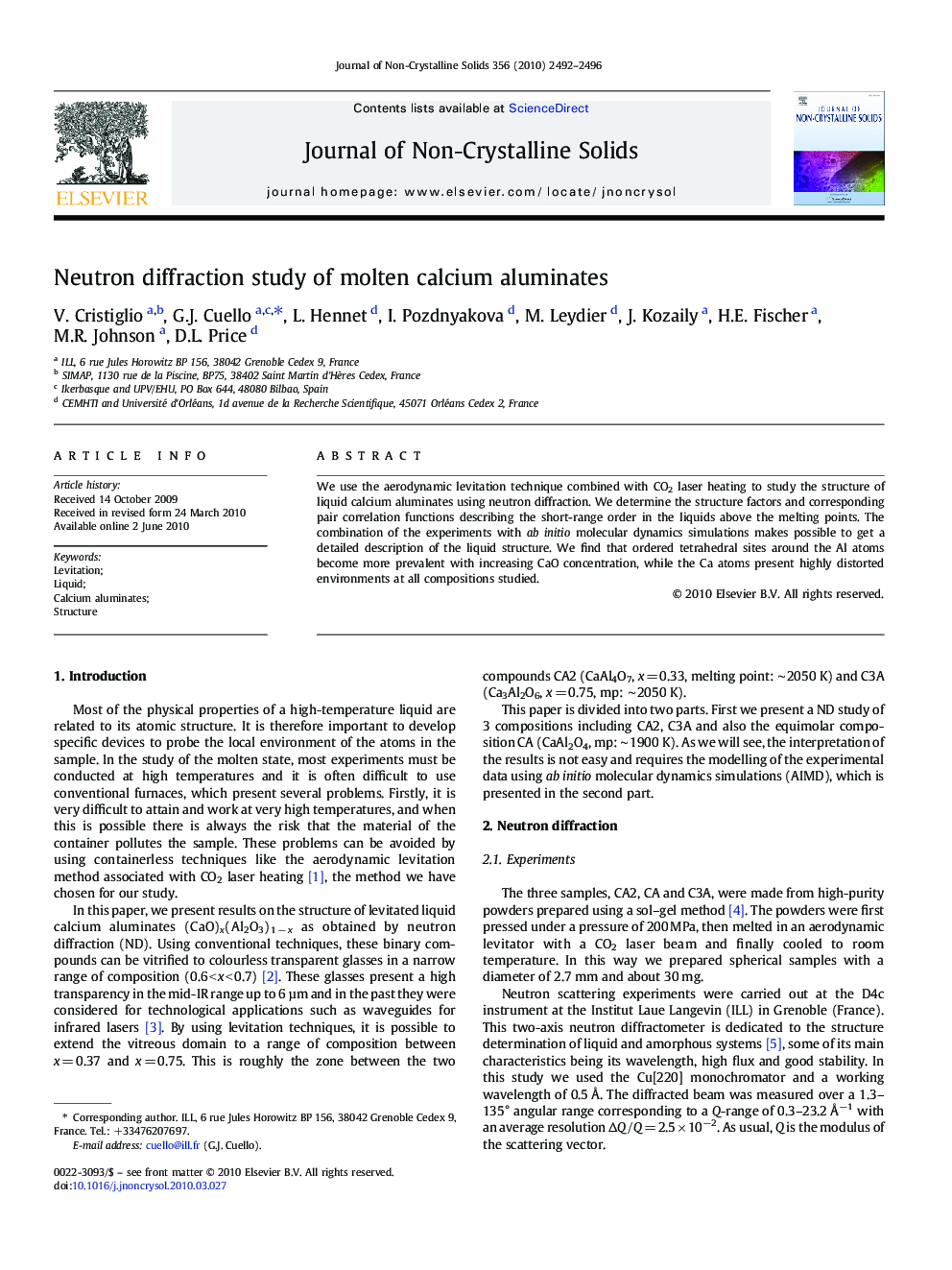 Neutron diffraction study of molten calcium aluminates