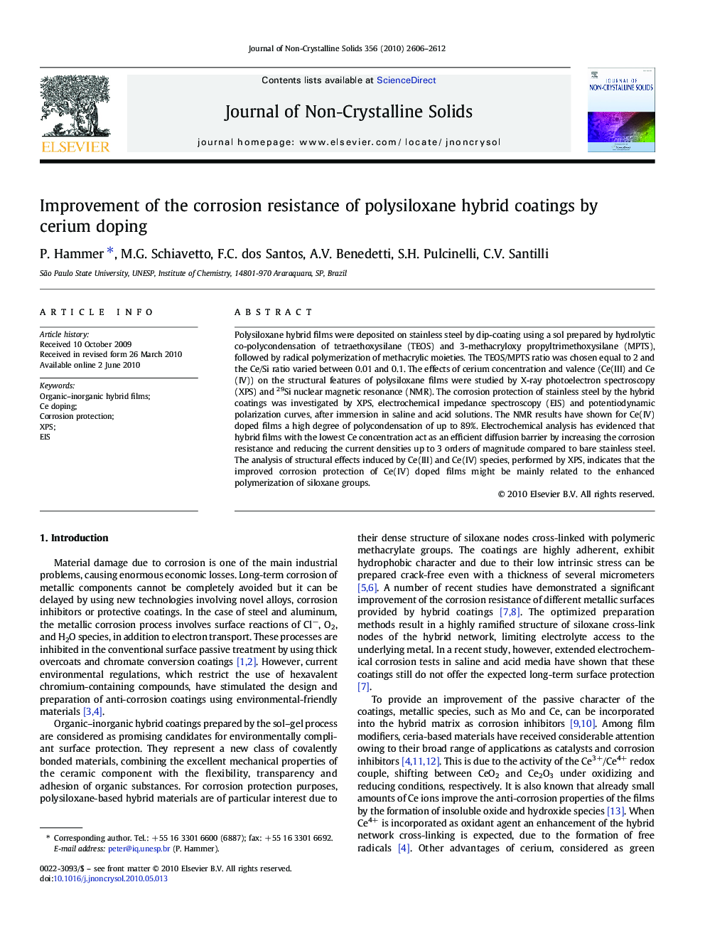 Improvement of the corrosion resistance of polysiloxane hybrid coatings by cerium doping