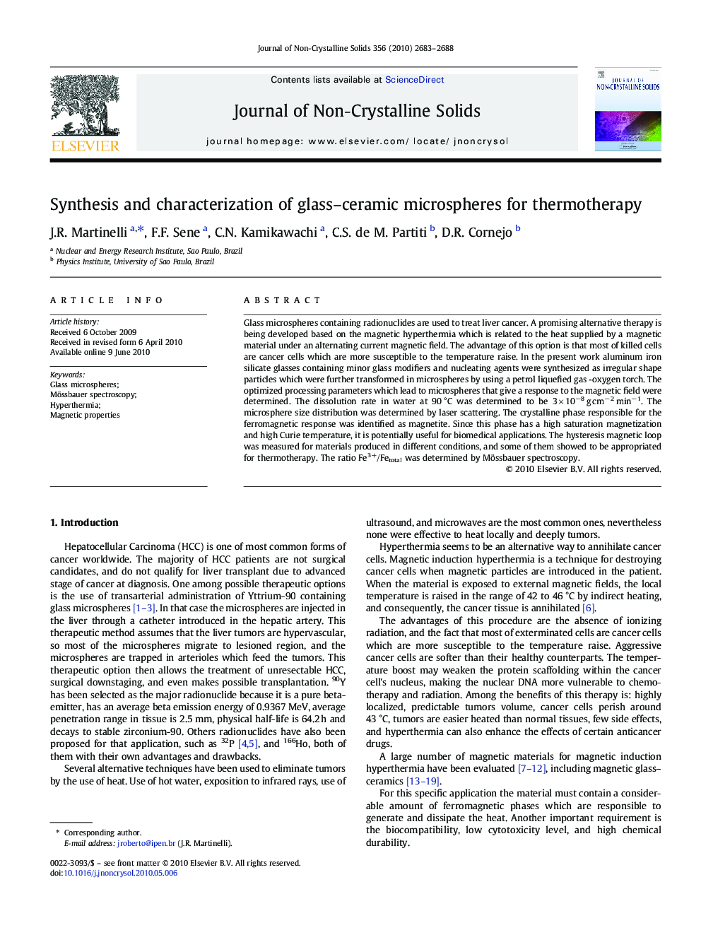 عکس صفحه اول مقاله: Synthesis and characterization of glass–ceramic microspheres for thermotherapy Synthesis and characterization of glass–ceramic microspheres for thermotherapy