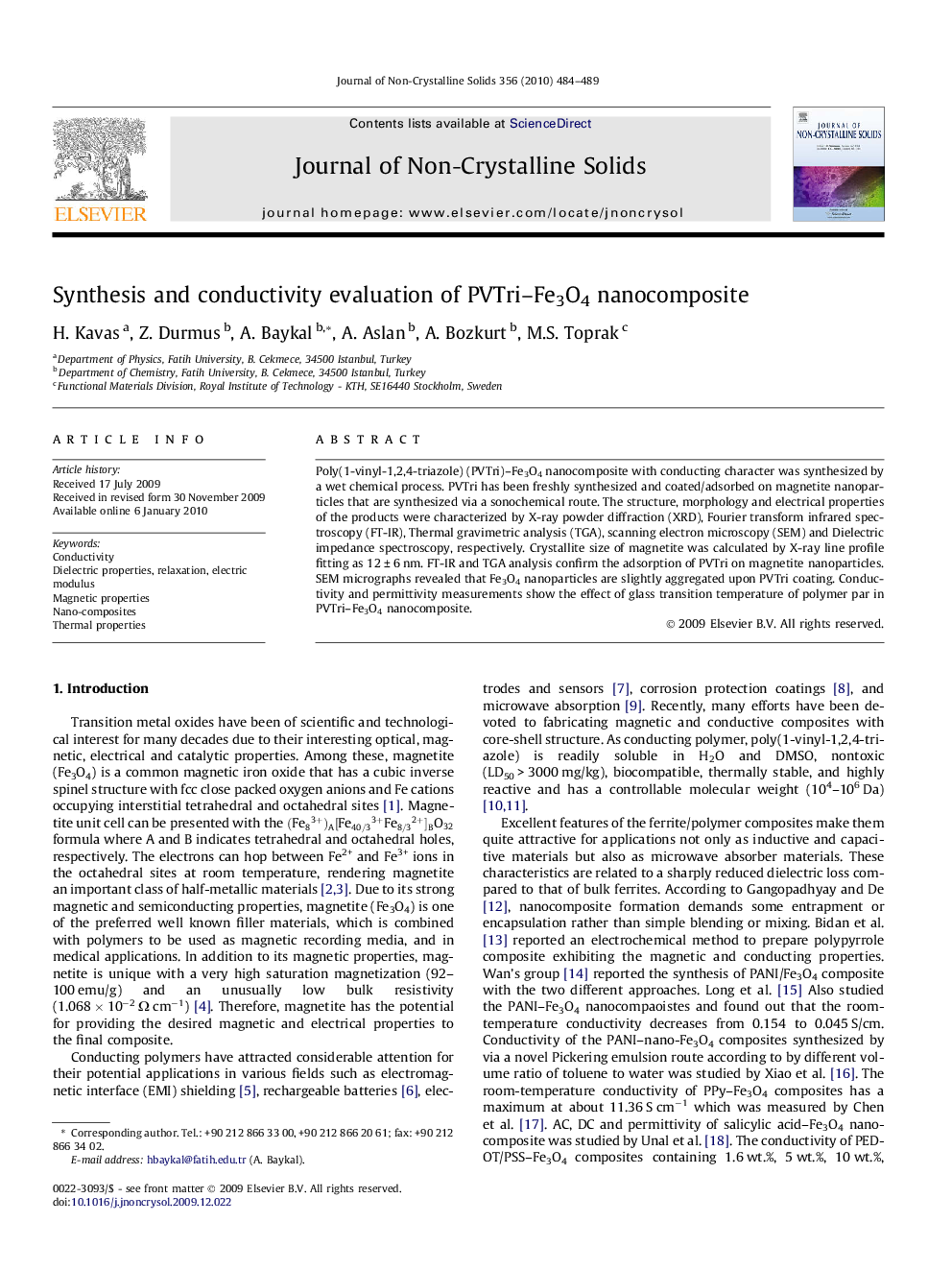 Synthesis and conductivity evaluation of PVTri–Fe3O4 nanocomposite