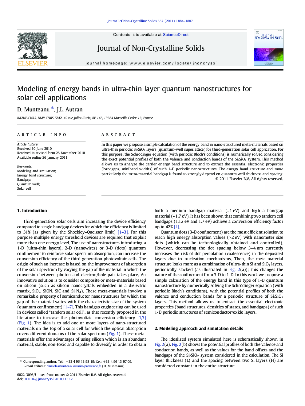 عکس صفحه اول مقاله: Modeling of energy bands in ultra-thin layer quantum nanostructures for solar cell applications Modeling of energy bands in ultra-thin layer quantum nanostructures for solar cell applications
