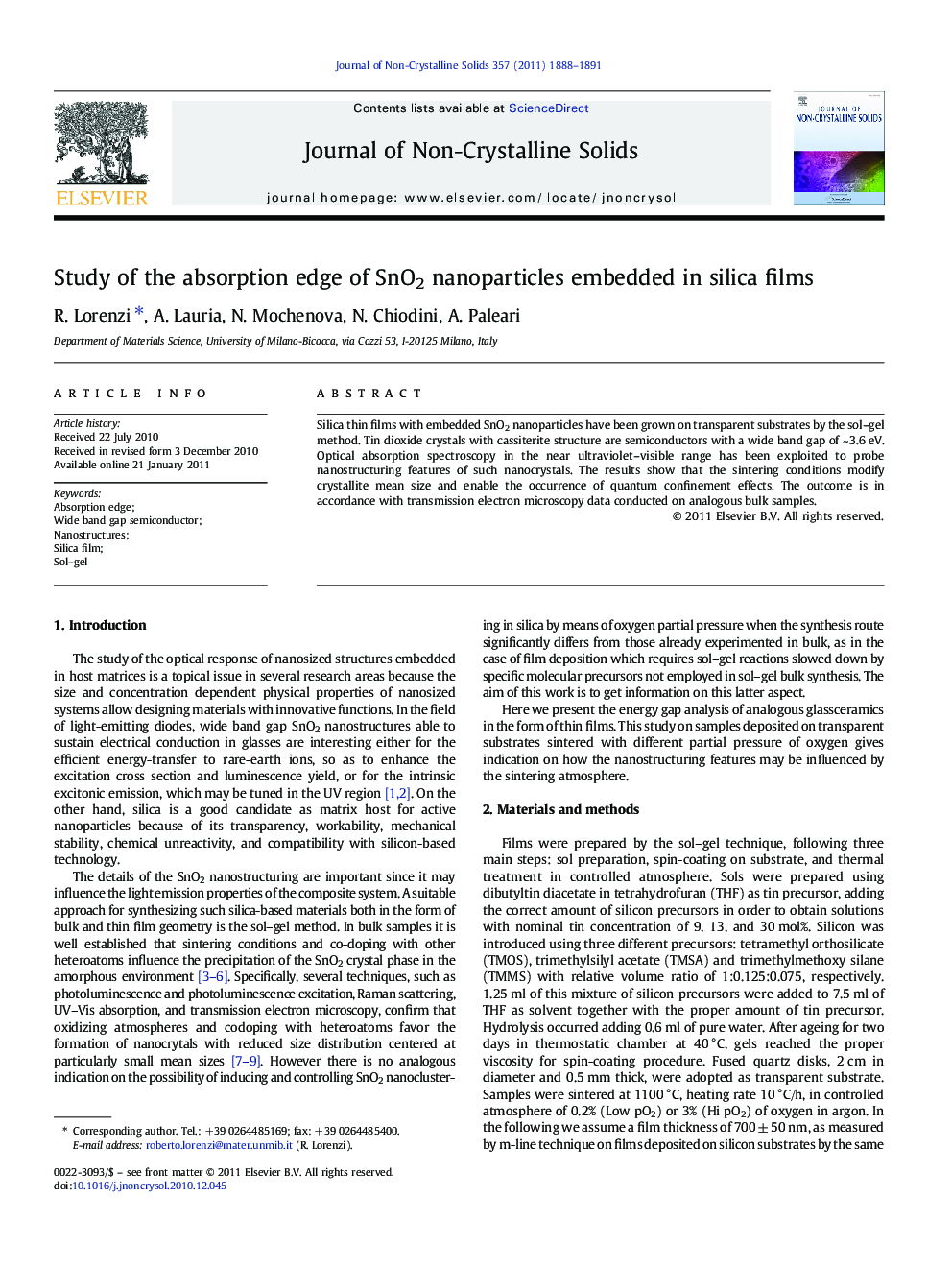 Study of the absorption edge of SnO2 nanoparticles embedded in silica films