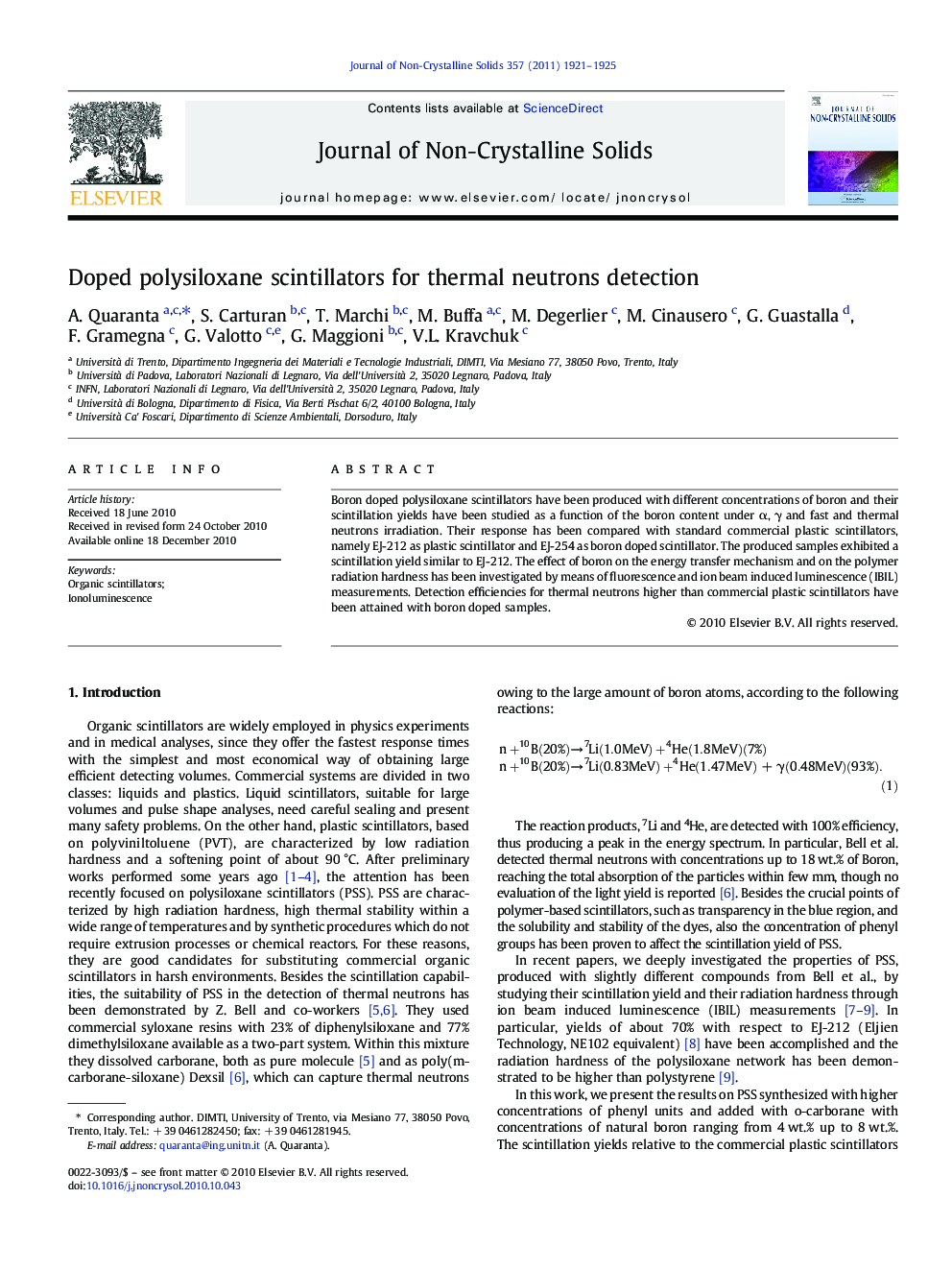 Doped polysiloxane scintillators for thermal neutrons detection