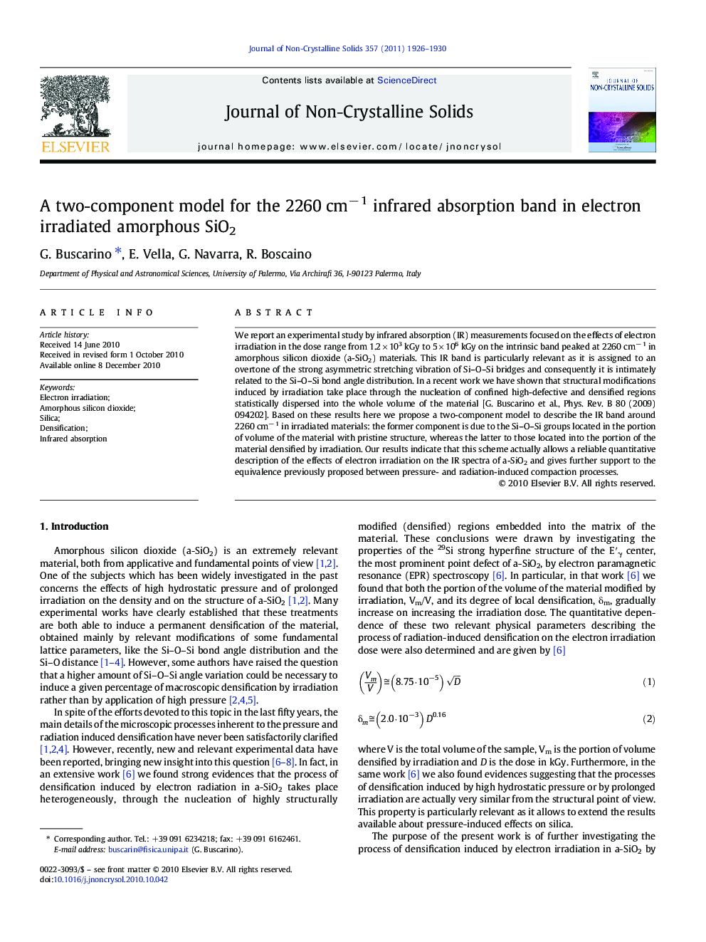عکس صفحه اول مقاله: A two-component model for the 2260 cm− 1 infrared absorption band in electron irradiated amorphous SiO2 A two-component model for the 2260 cm− 1 infrared absorption band in electron irradiated amorphous SiO2