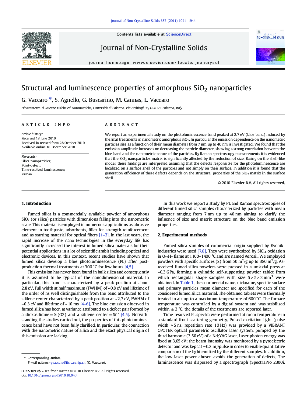 Structural and luminescence properties of amorphous SiO2 nanoparticles