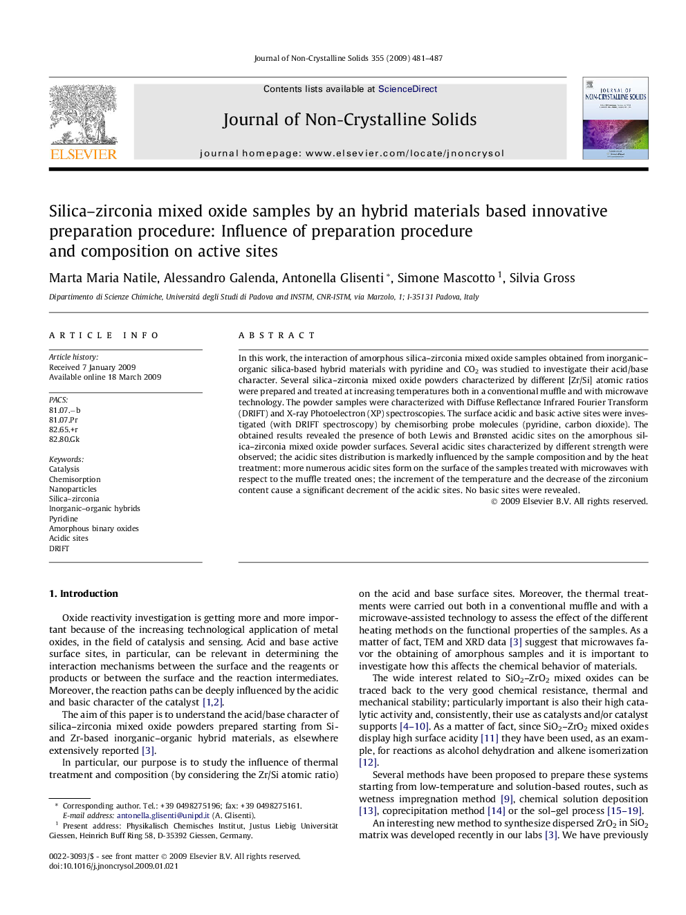 Silica–zirconia mixed oxide samples by an hybrid materials based innovative preparation procedure: Influence of preparation procedure and composition on active sites