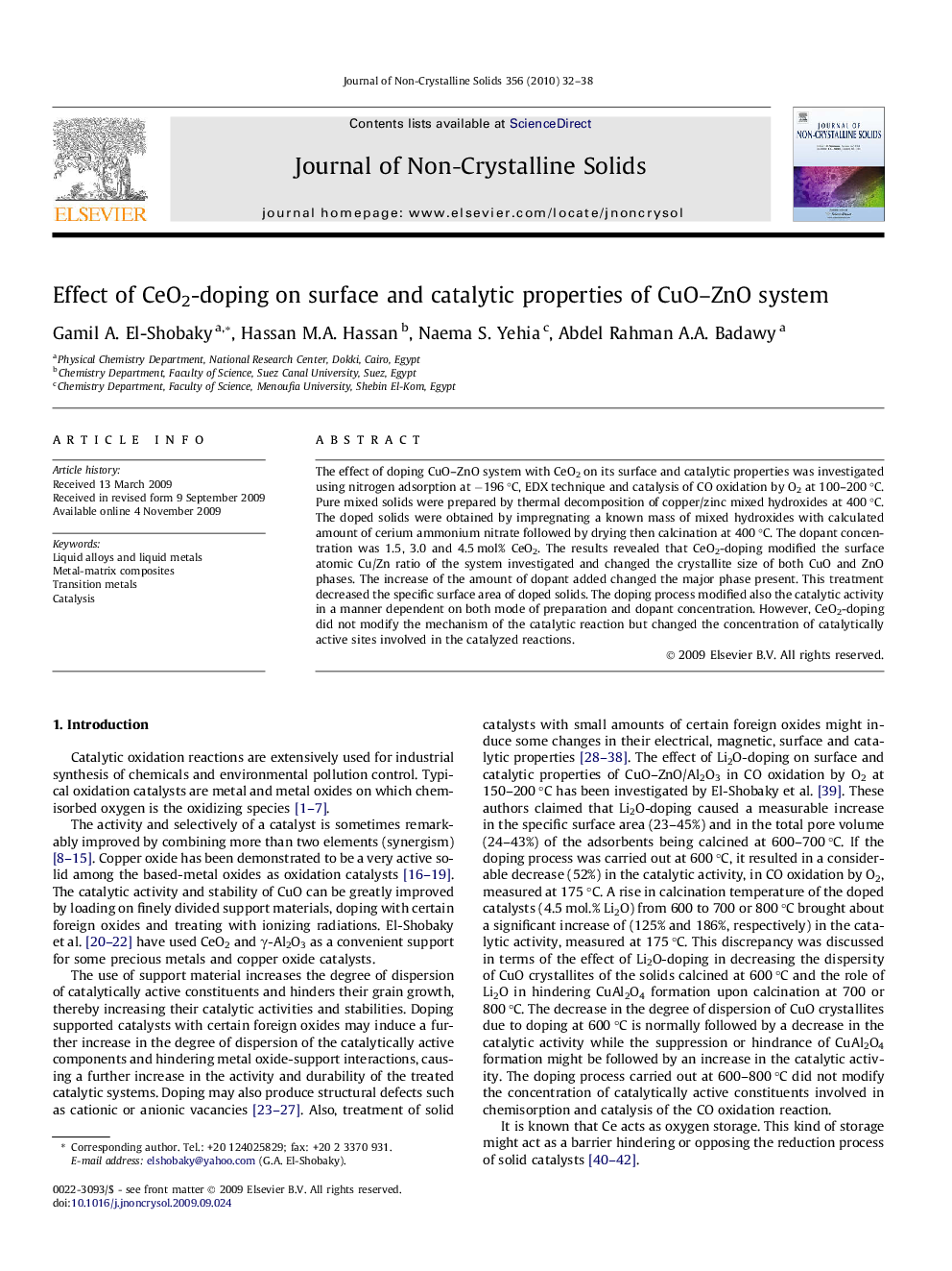 Effect of CeO2-doping on surface and catalytic properties of CuO-ZnO system