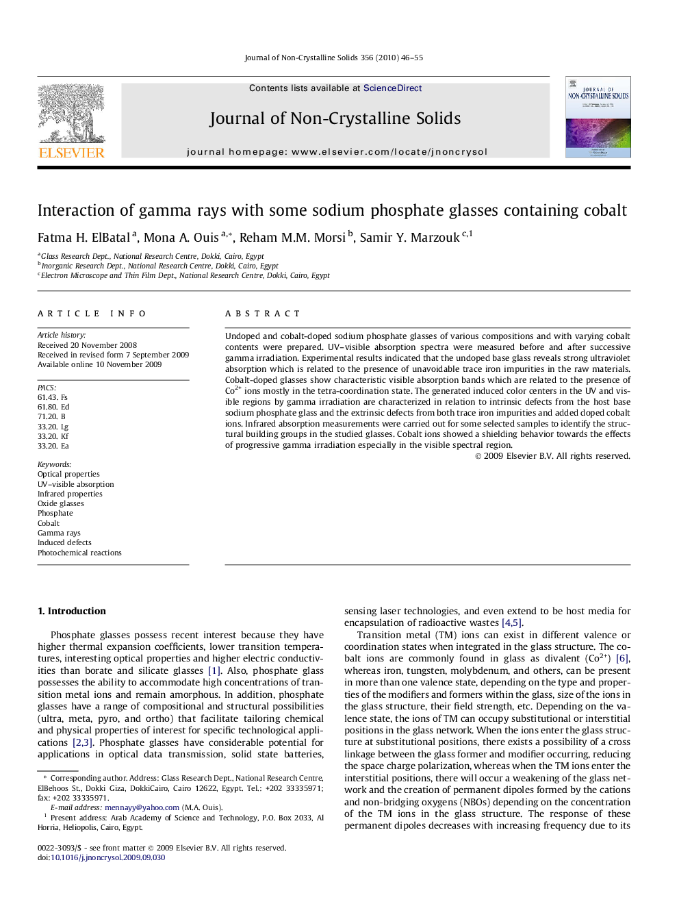 Interaction of gamma rays with some sodium phosphate glasses containing cobalt