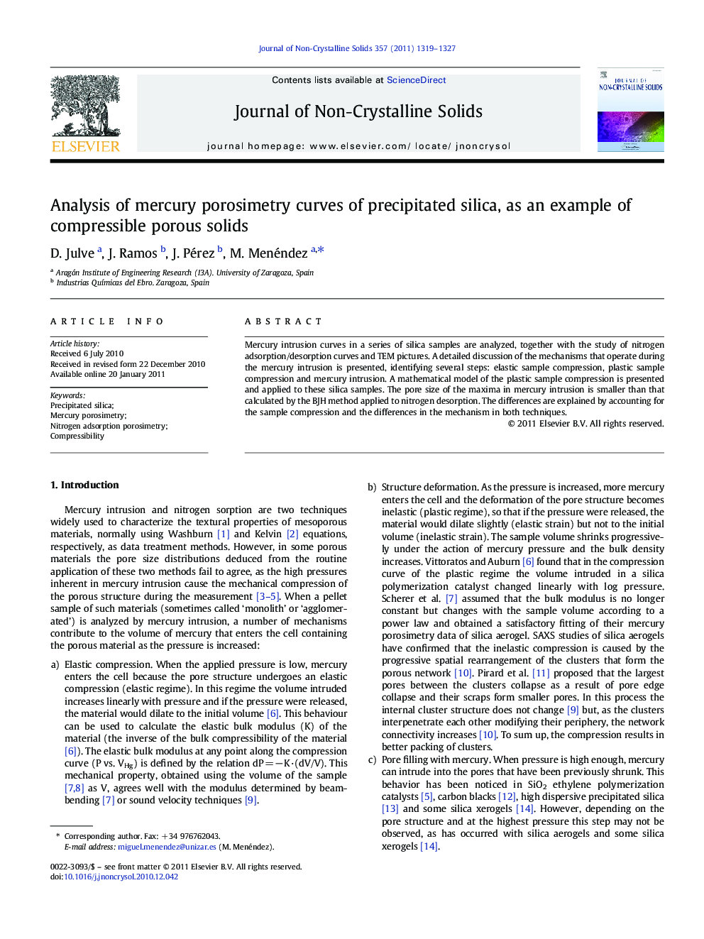 Analysis of mercury porosimetry curves of precipitated silica, as an example of compressible porous solids