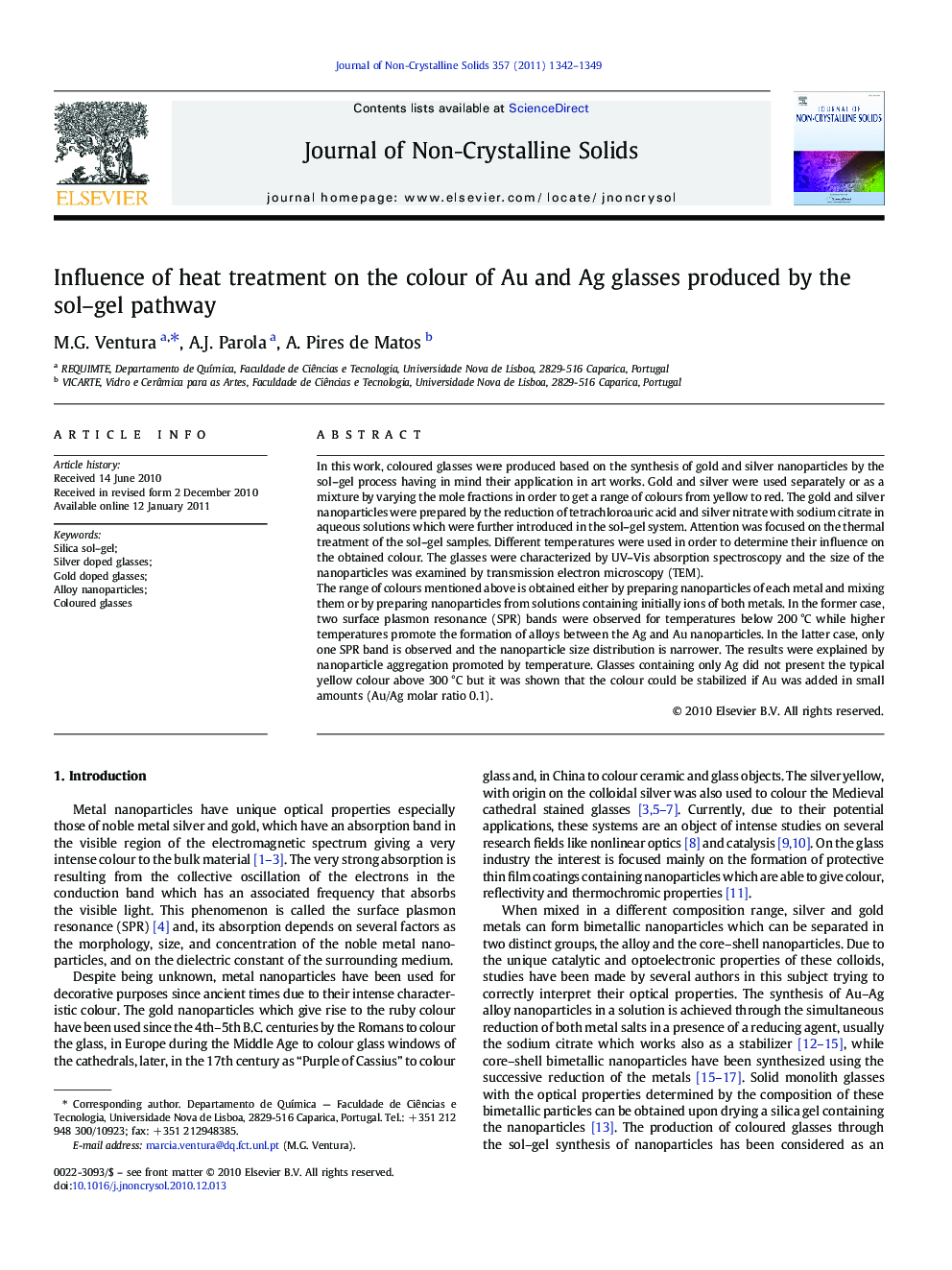 Influence of heat treatment on the colour of Au and Ag glasses produced by the sol–gel pathway