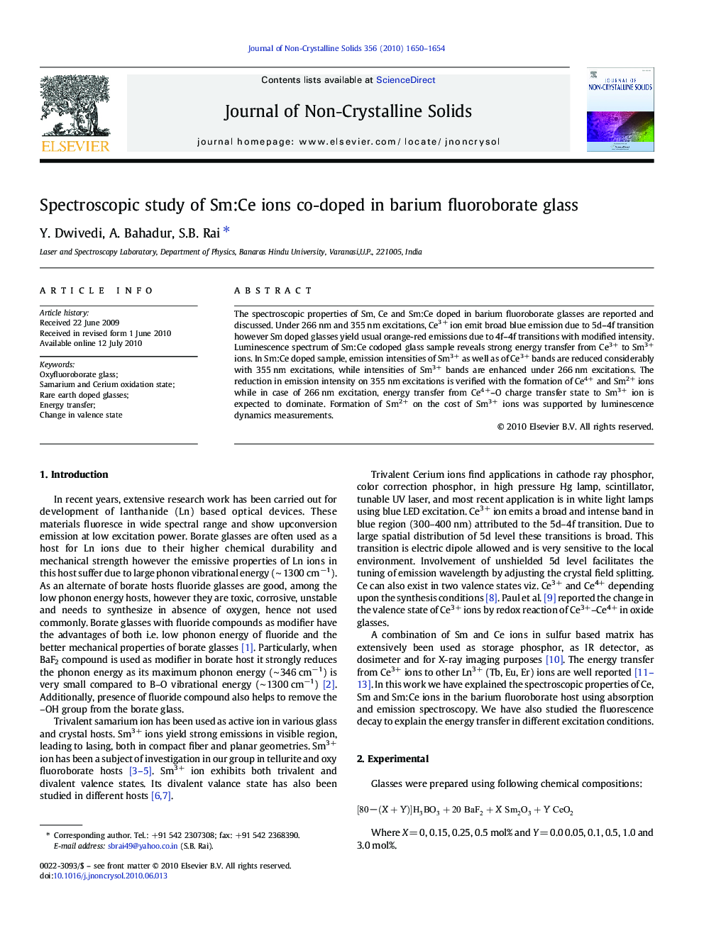 Spectroscopic study of Sm:Ce ions co-doped in barium fluoroborate glass