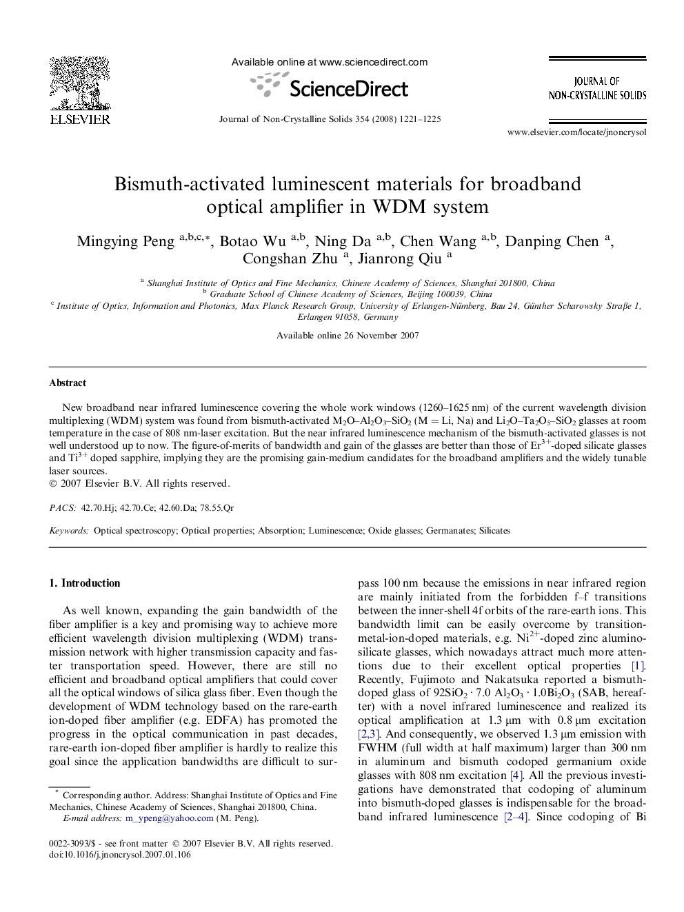 عکس صفحه اول مقاله: Bismuth-activated luminescent materials for broadband optical amplifier in WDM system Bismuth-activated luminescent materials for broadband optical amplifier in WDM system