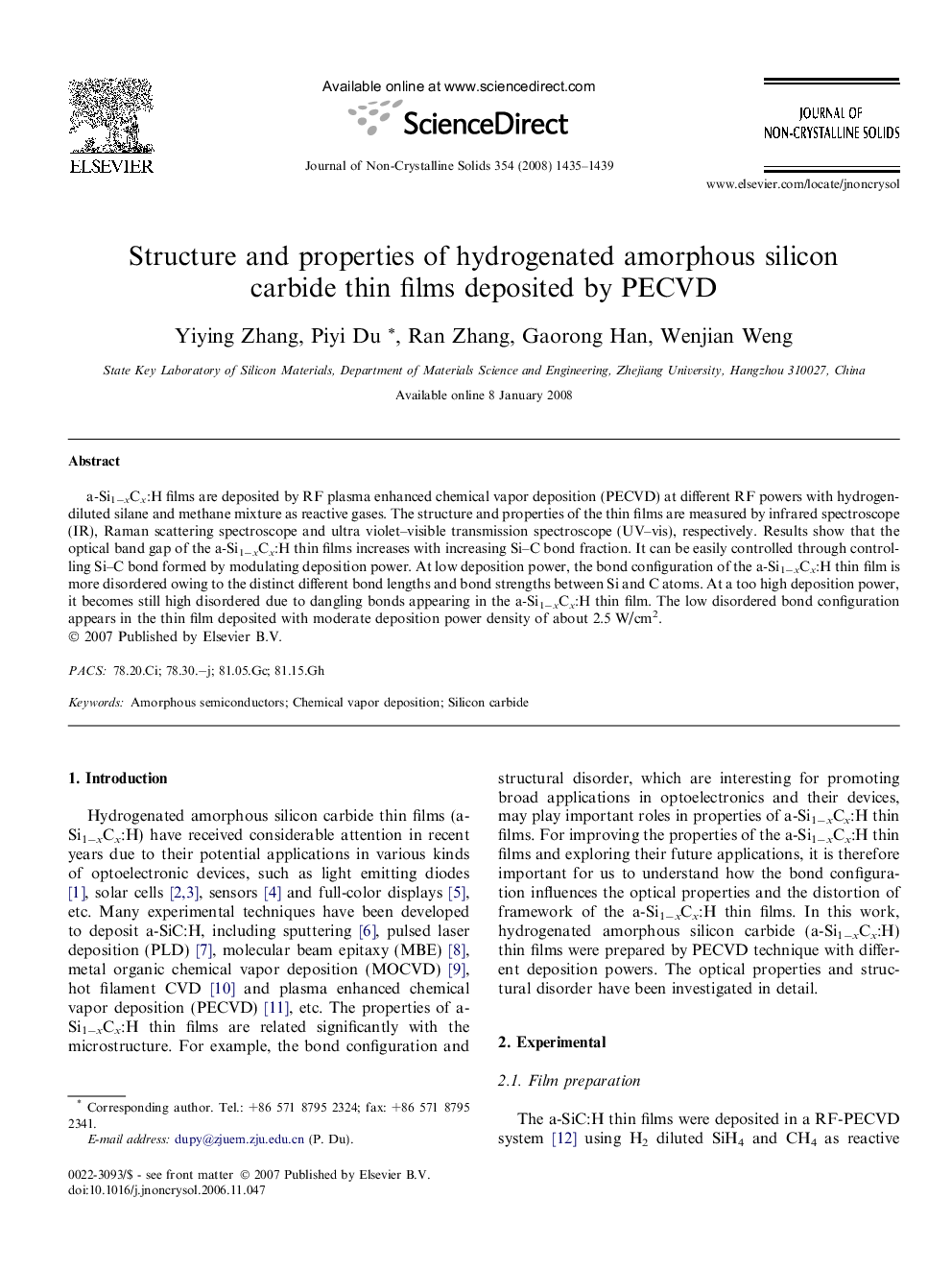 Structure and properties of hydrogenated amorphous silicon carbide thin films deposited by PECVD