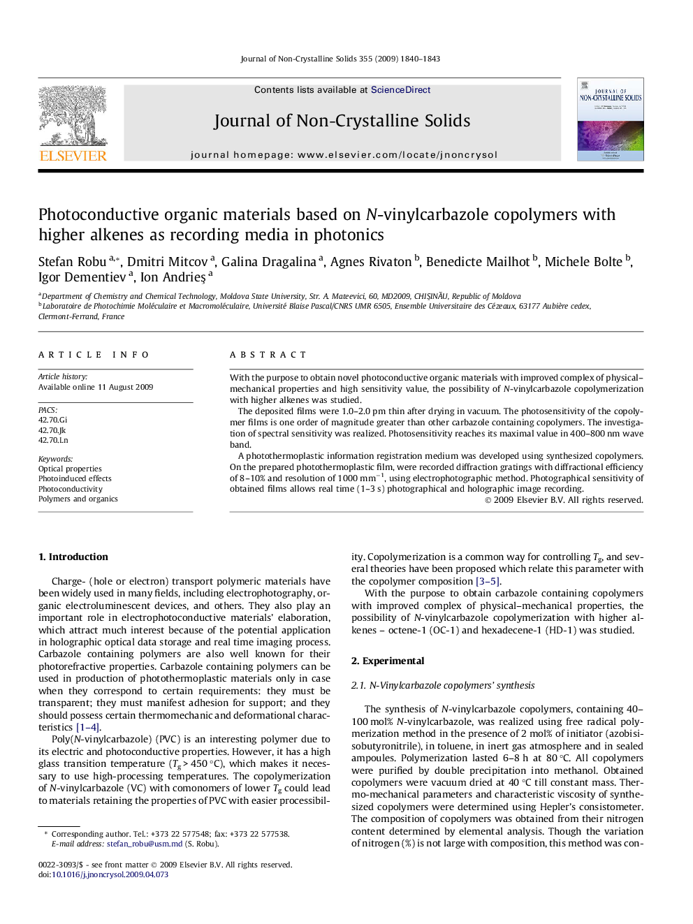 Photoconductive organic materials based on N-vinylcarbazole copolymers with higher alkenes as recording media in photonics