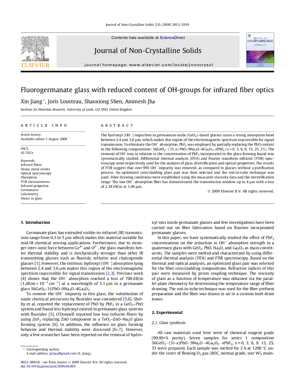 Fluorogermanate glass with reduced content of OH-groups for infrared fiber optics