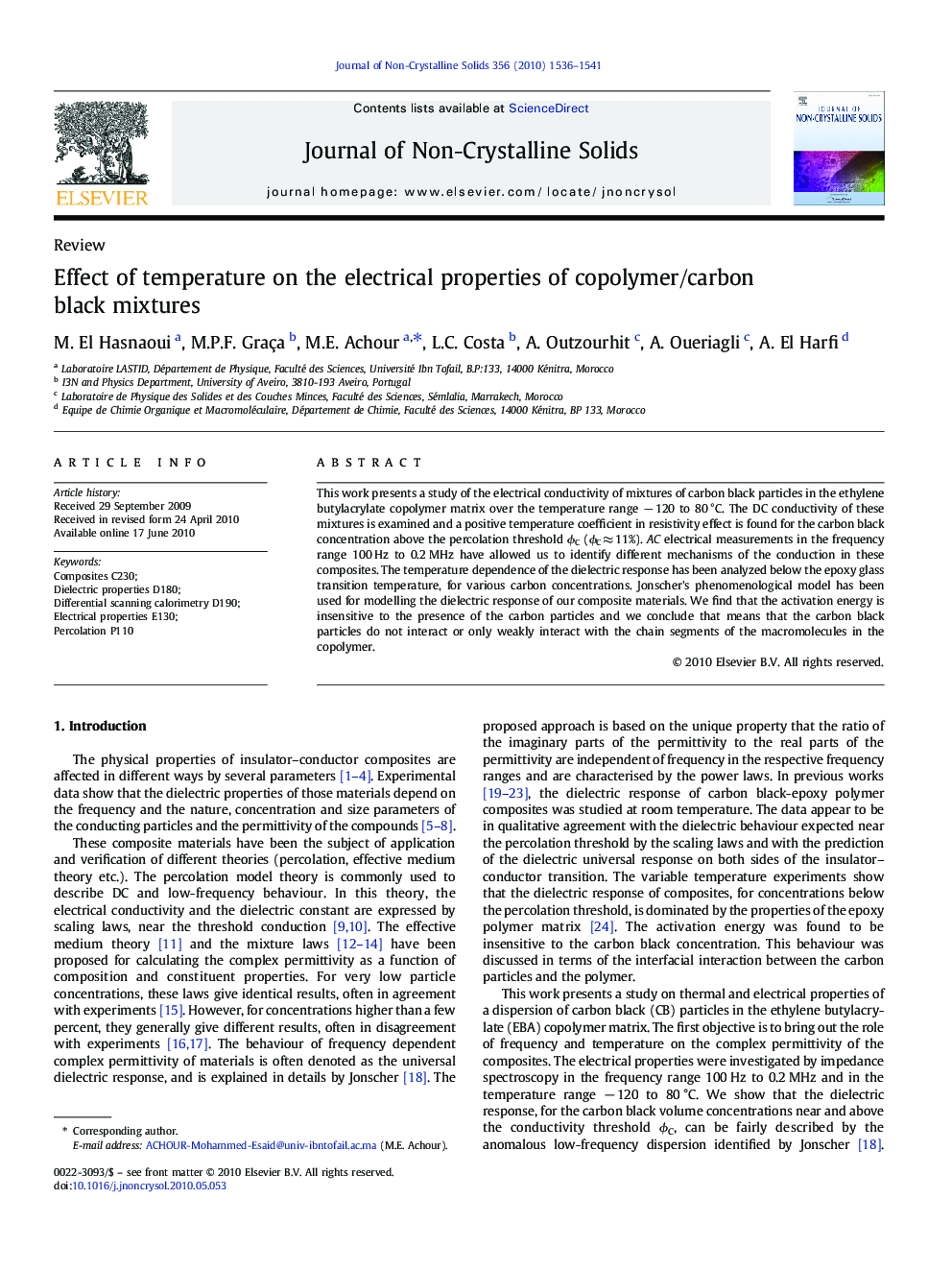 عکس صفحه اول مقاله: Effect of temperature on the electrical properties of copolymer/carbon black mixtures Effect of temperature on the electrical properties of copolymer/carbon black mixtures