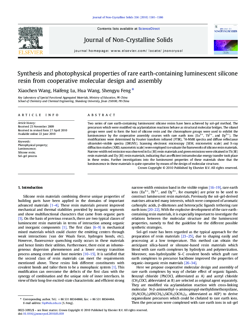 Synthesis and photophysical properties of rare earth-containing luminescent silicone resin from cooperative molecular design and assembly