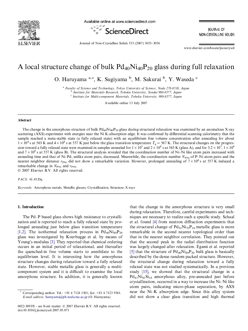 A local structure change of bulk Pd40Ni40P20 glass during full relaxation