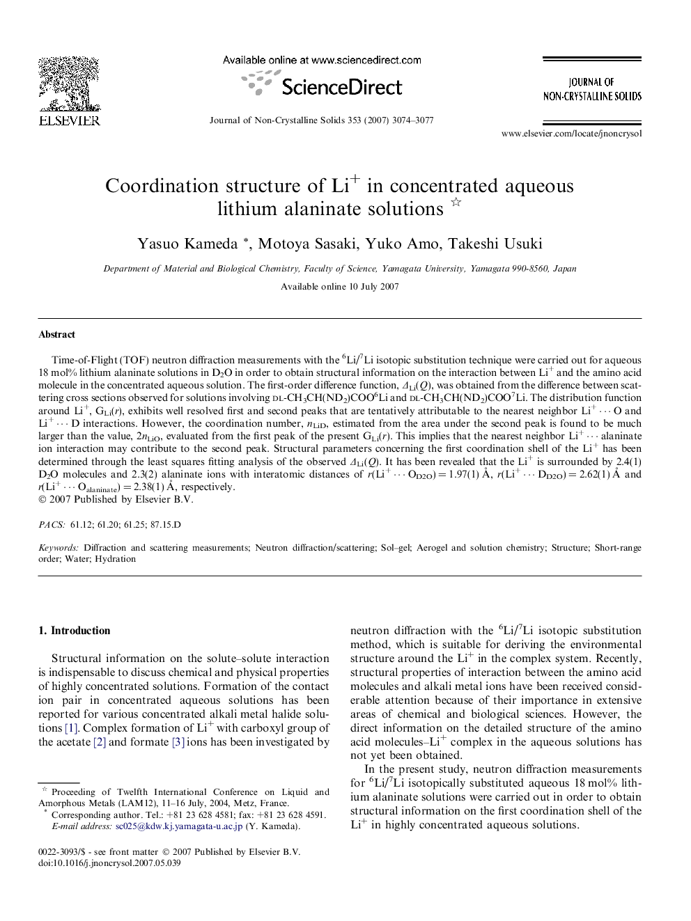 Coordination structure of Li+ in concentrated aqueous lithium alaninate solutions 