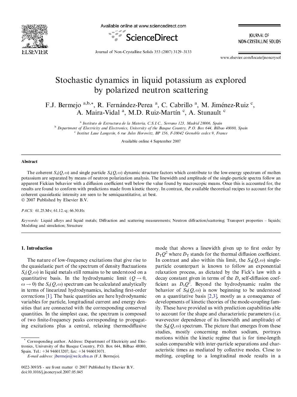 عکس صفحه اول مقاله: Stochastic dynamics in liquid potassium as explored by polarized neutron scattering Stochastic dynamics in liquid potassium as explored by polarized neutron scattering