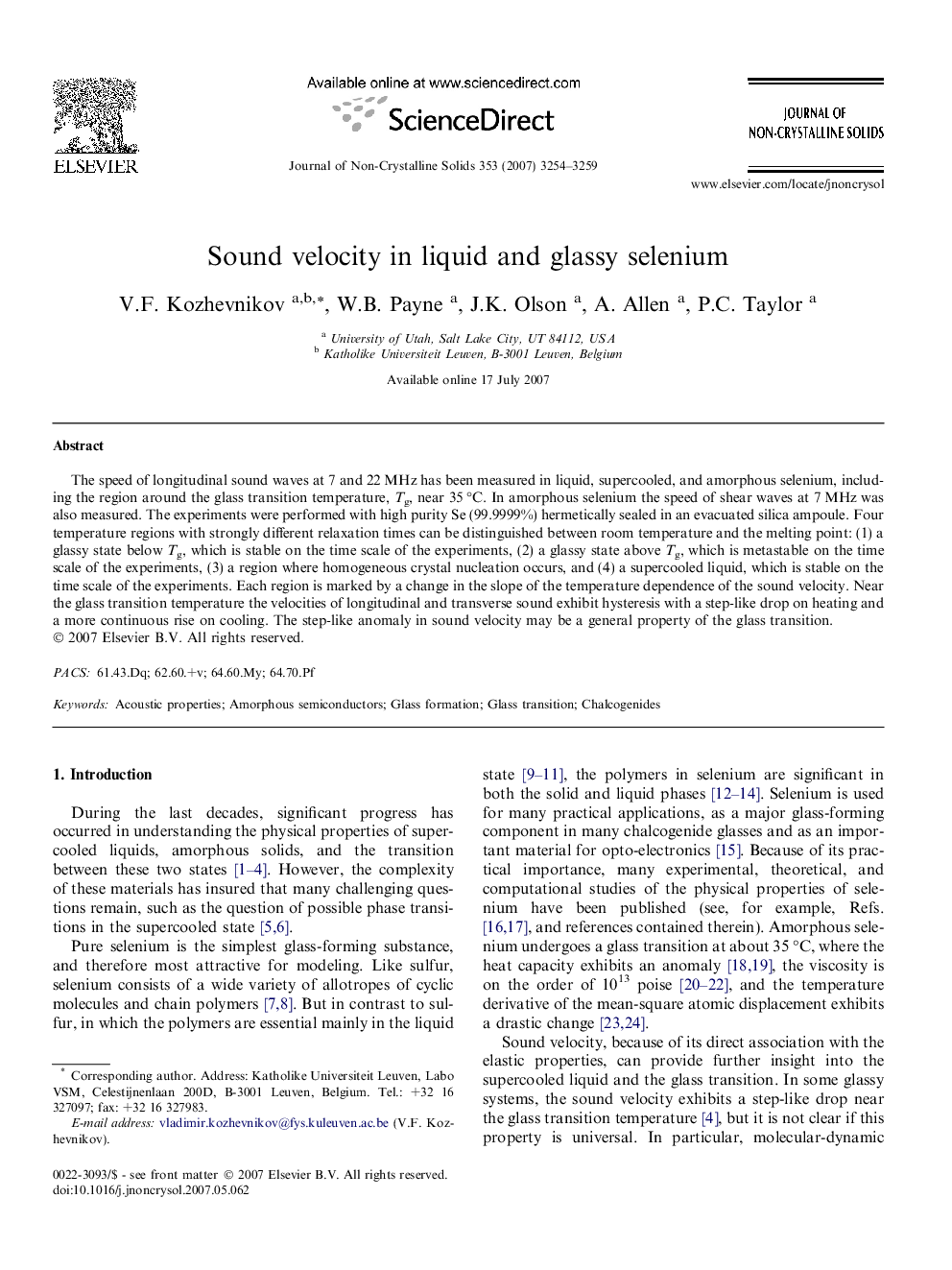 Sound velocity in liquid and glassy selenium