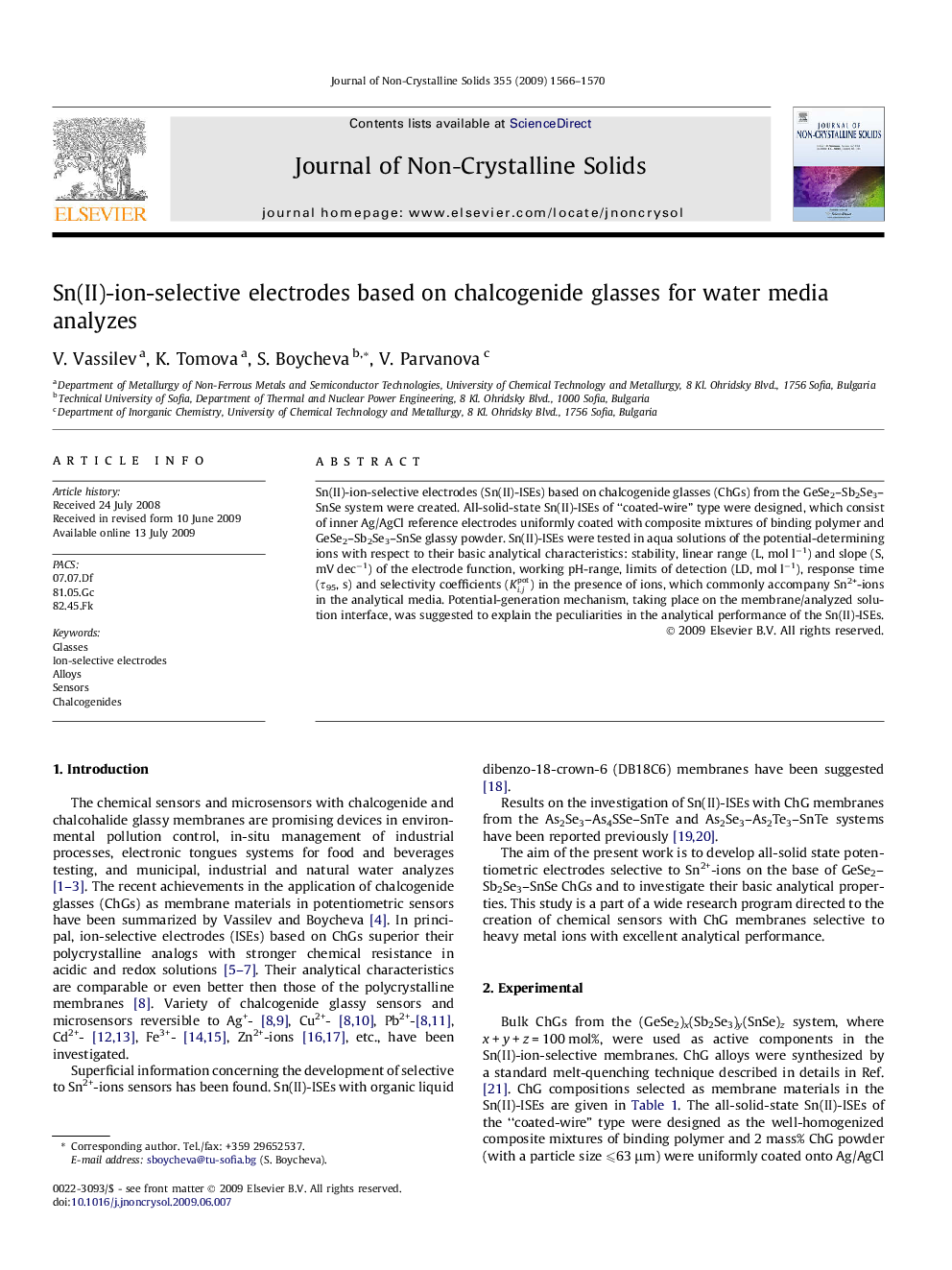 Sn(ІІ)-ion-selective electrodes based on chalcogenide glasses for water media analyzes