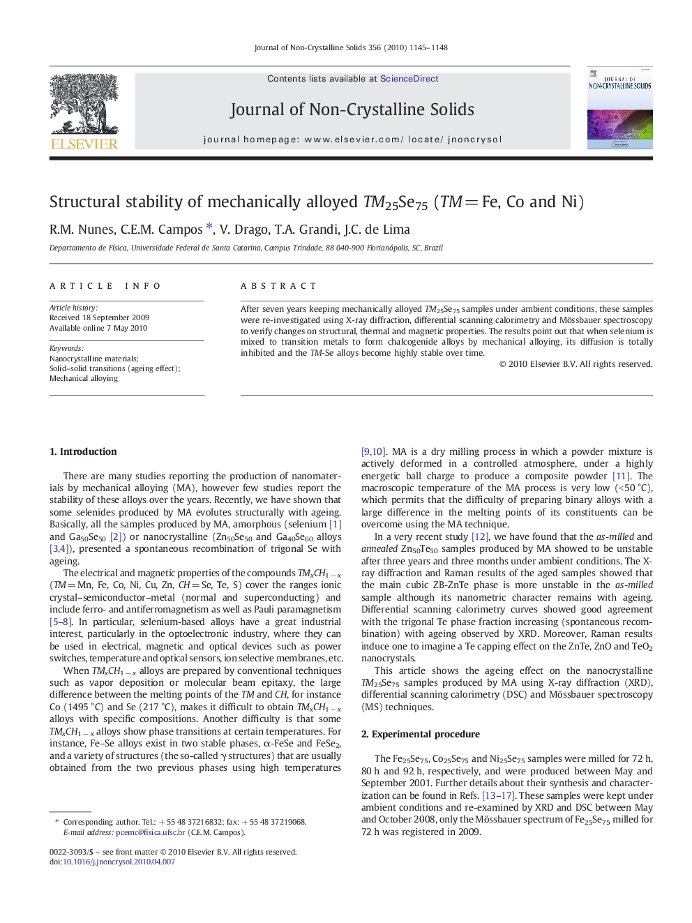 Structural stability of mechanically alloyed TM25Se75 (TM = Fe, Co and Ni)