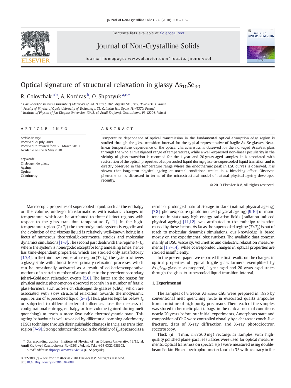 Optical signature of structural relaxation in glassy As10Se90