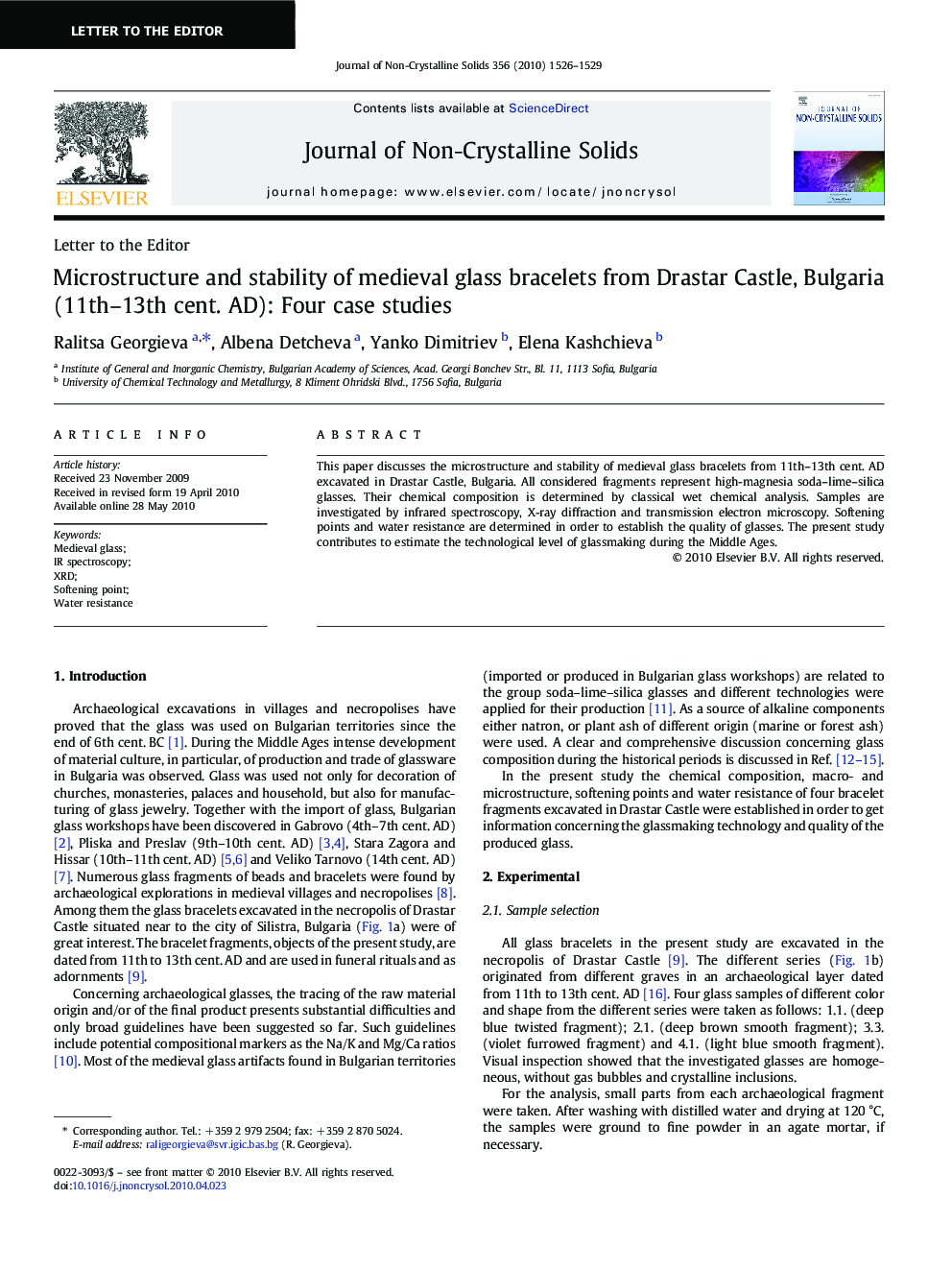 Microstructure and stability of medieval glass bracelets from Drastar Castle, Bulgaria (11th–13th cent. AD): Four case studies