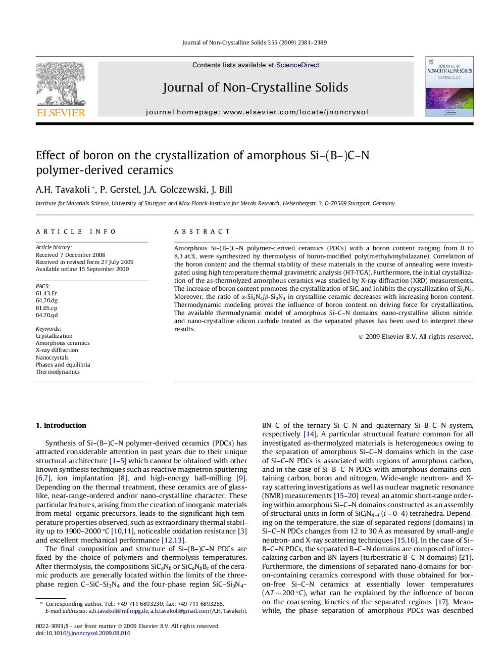 Effect of boron on the crystallization of amorphous Si–(B–)C–N polymer-derived ceramics