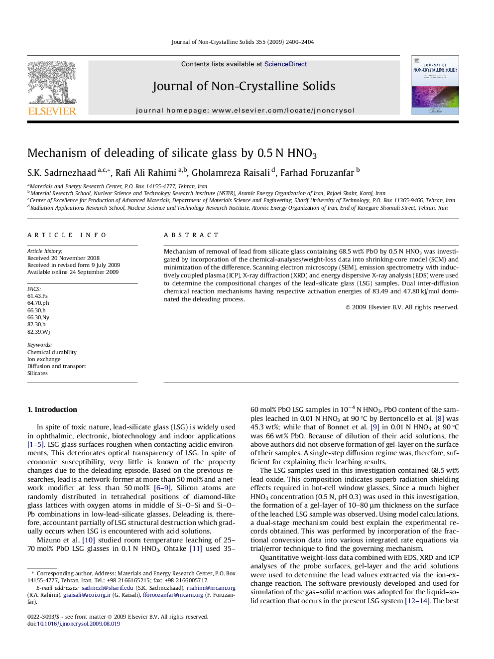 Mechanism of deleading of silicate glass by 0.5 N HNO3