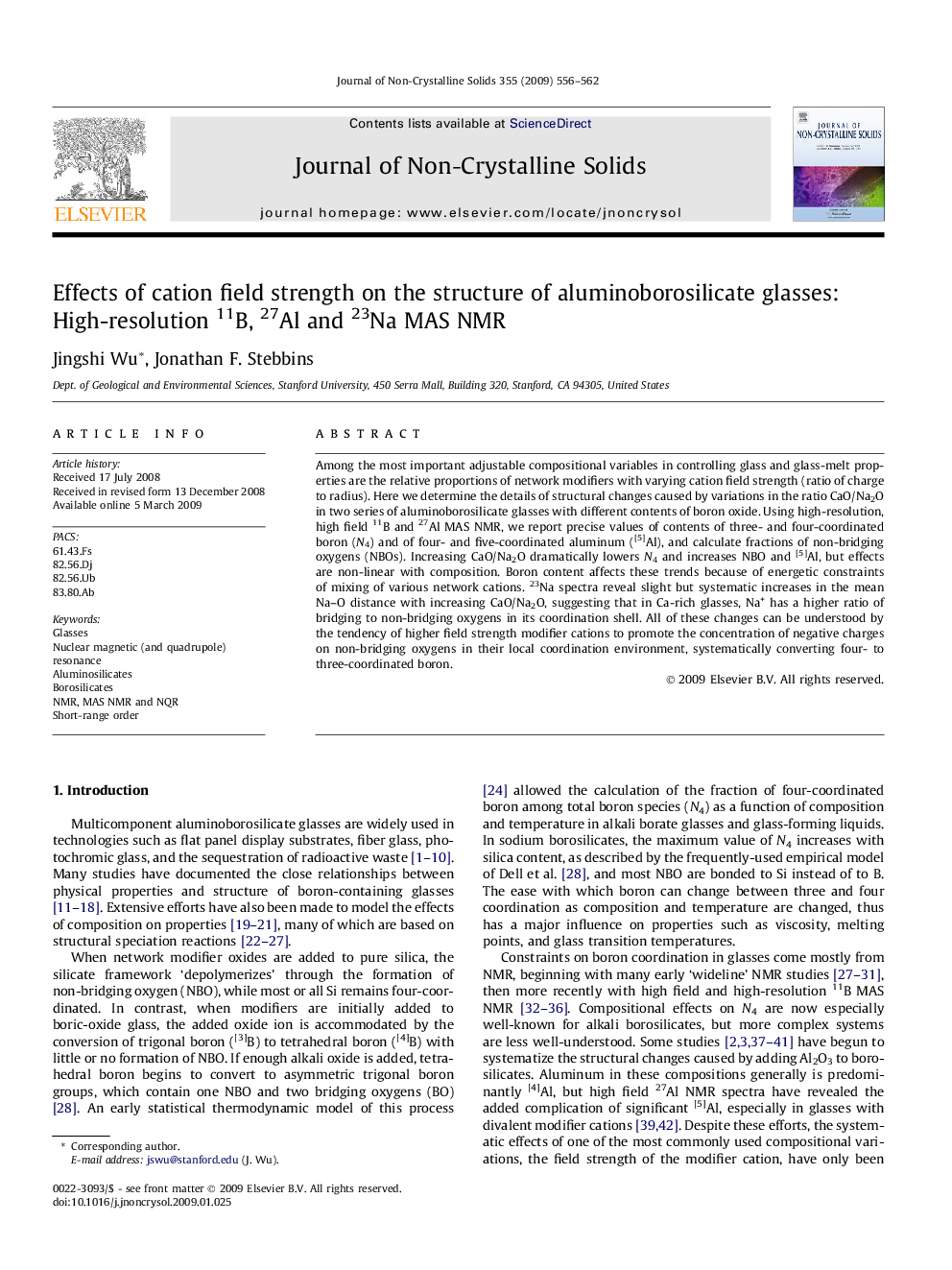 Effects of cation field strength on the structure of aluminoborosilicate glasses: High-resolution 11B, 27Al and 23Na MAS NMR