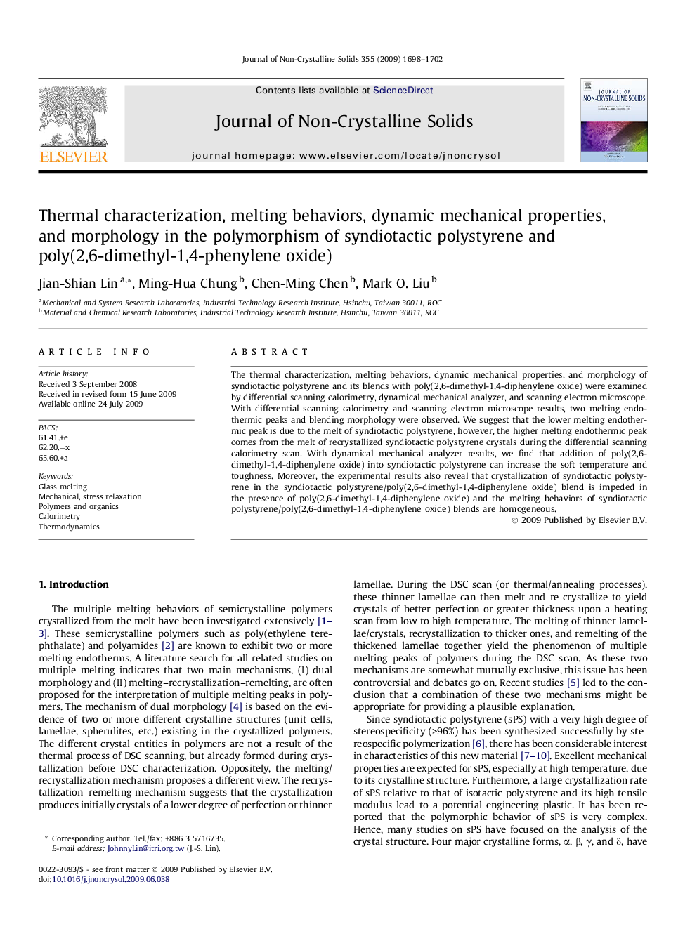 Thermal characterization, melting behaviors, dynamic mechanical properties, and morphology in the polymorphism of syndiotactic polystyrene and poly(2,6-dimethyl-1,4-phenylene oxide)