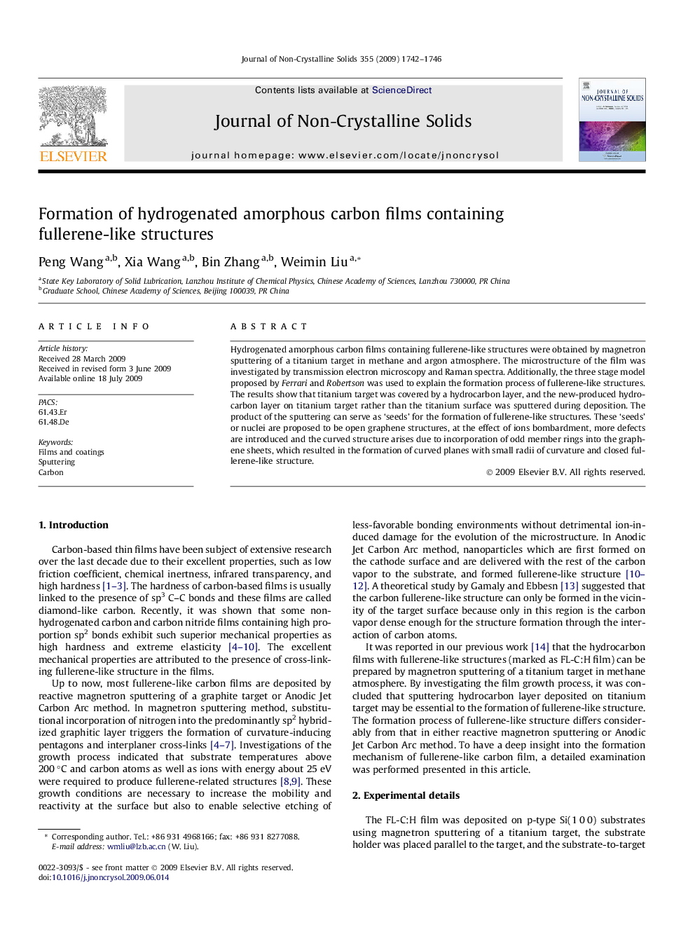 عکس صفحه اول مقاله: Formation of hydrogenated amorphous carbon films containing fullerene-like structures Formation of hydrogenated amorphous carbon films containing fullerene-like structures