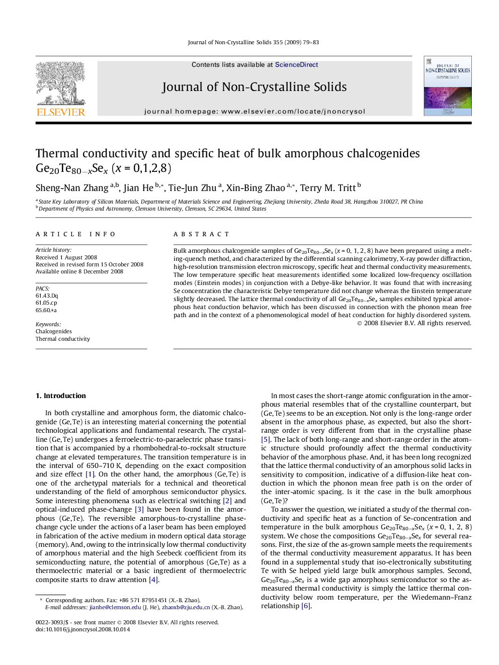 عکس صفحه اول مقاله: Thermal conductivity and specific heat of bulk amorphous chalcogenides Ge20Te80−xSex (x = 0,1,2,8) Thermal conductivity and specific heat of bulk amorphous chalcogenides Ge20Te80−xSex (x = 0,1,2,8)