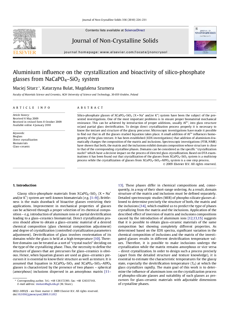 Aluminium influence on the crystallization and bioactivity of silico-phosphate glasses from NaCaPO4–SiO2 system