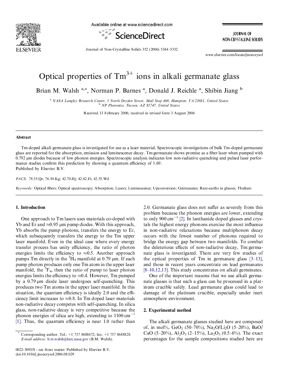 عکس صفحه اول مقاله: Optical properties of Tm3+ ions in alkali germanate glass Optical properties of Tm3+ ions in alkali germanate glass