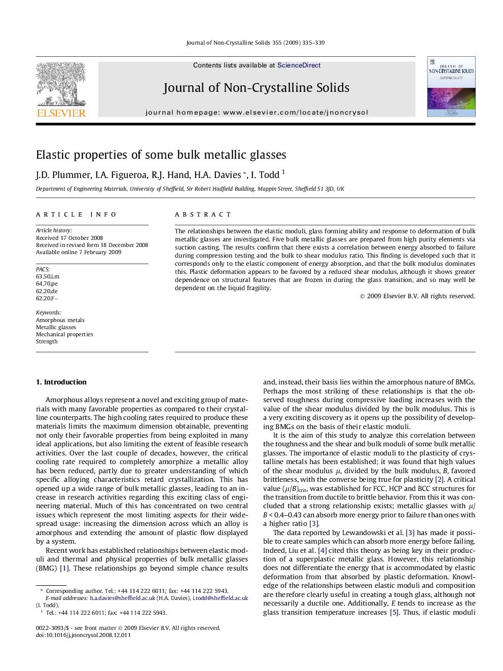 عکس صفحه اول مقاله: Elastic properties of some bulk metallic glasses Elastic properties of some bulk metallic glasses