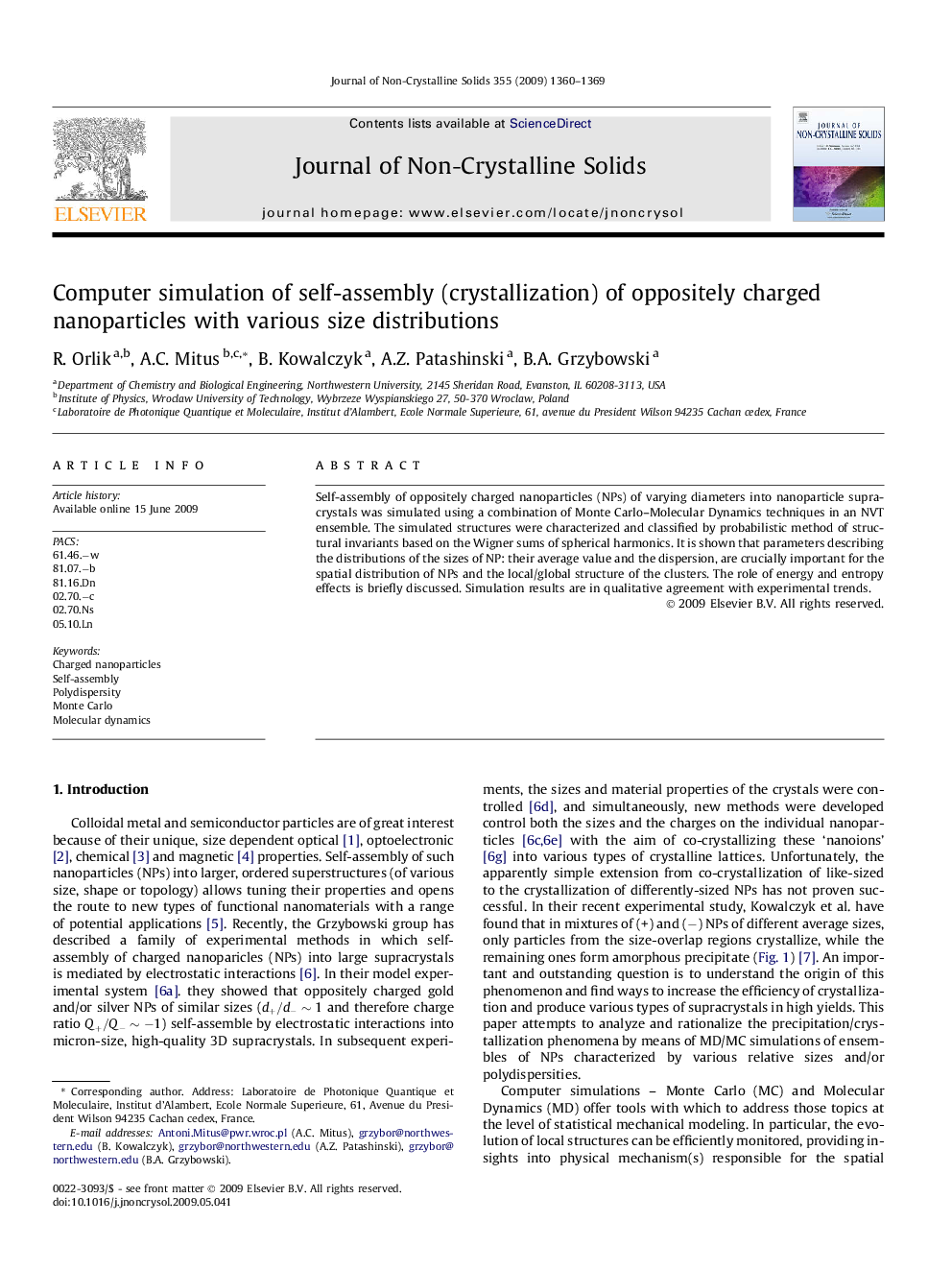 Computer simulation of self-assembly (crystallization) of oppositely charged nanoparticles with various size distributions