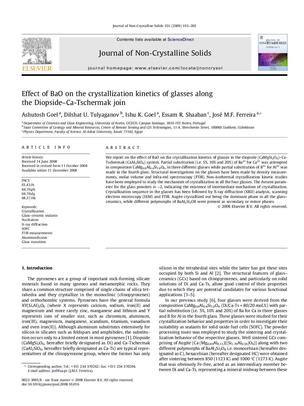 Effect of BaO on the crystallization kinetics of glasses along the Diopside-Ca-Tschermak join