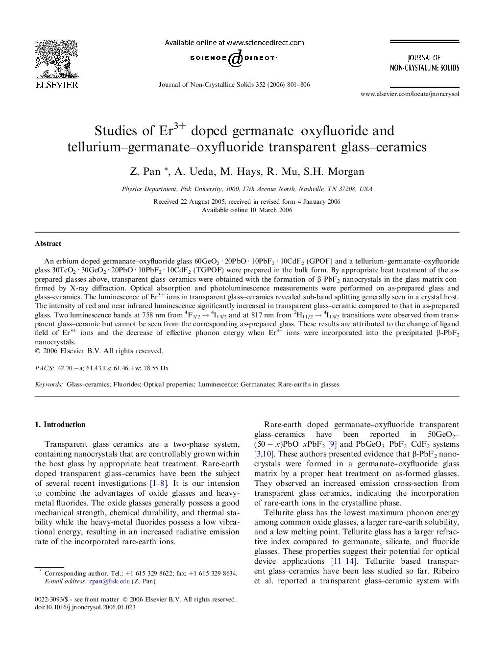 Studies of Er3+ doped germanate–oxyfluoride and tellurium–germanate–oxyfluoride transparent glass–ceramics