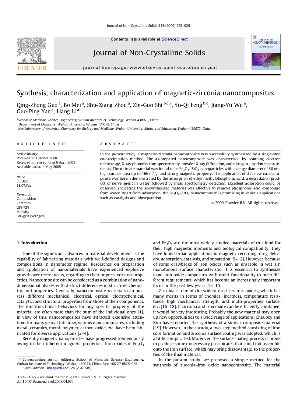 عکس صفحه اول مقاله: Synthesis, characterization and application of magnetic-zirconia nanocomposites Synthesis, characterization and application of magnetic-zirconia nanocomposites