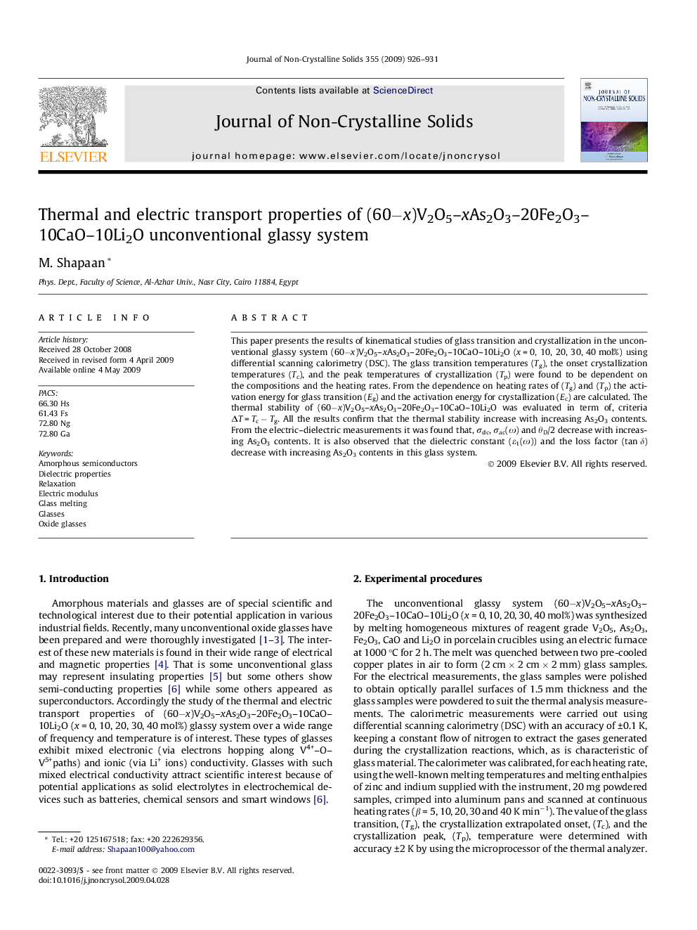 Thermal and electric transport properties of (60−x)V2O5–xAs2O3–20Fe2O3–10CaO–10Li2O unconventional glassy system