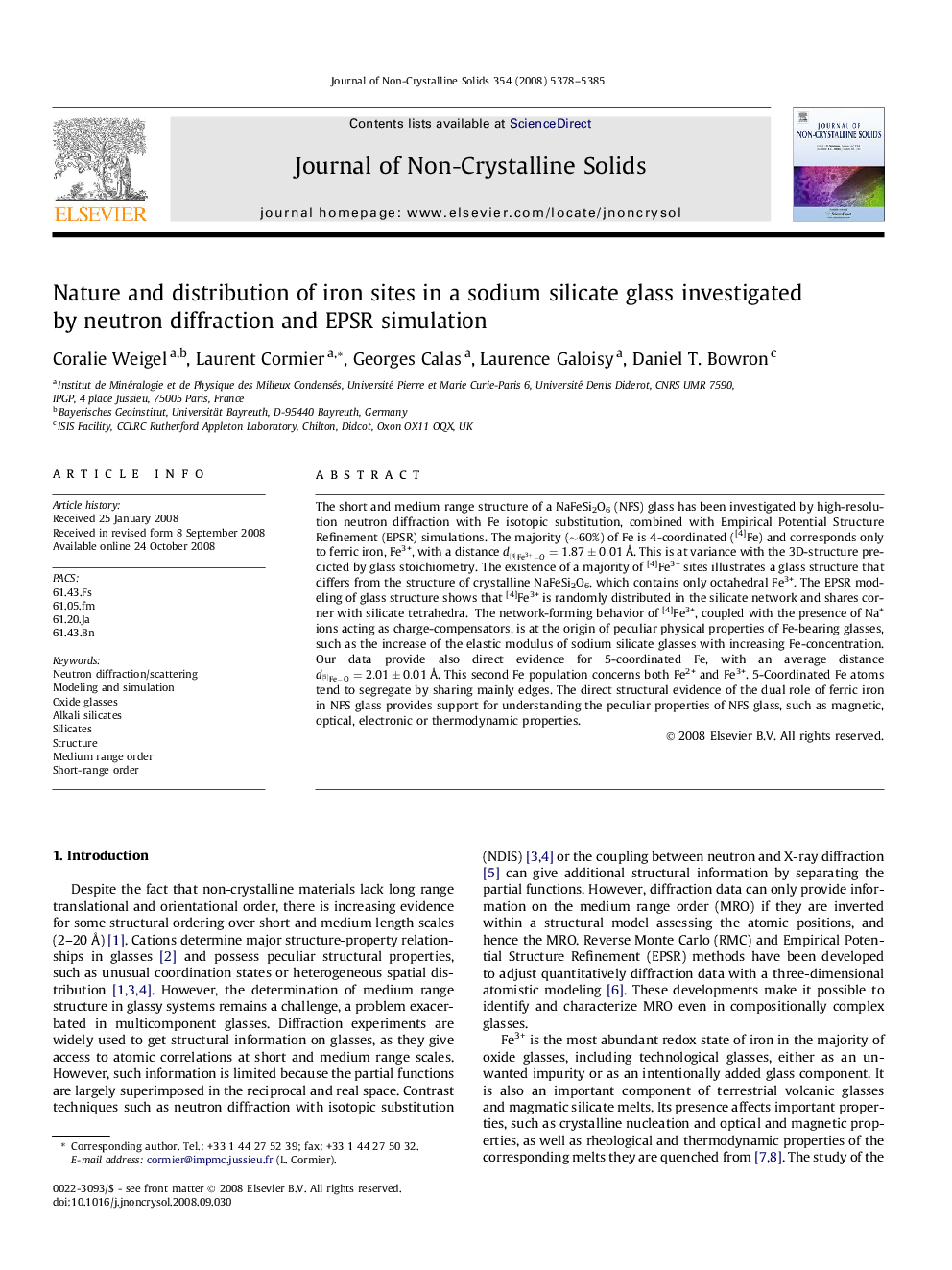 Nature and distribution of iron sites in a sodium silicate glass investigated by neutron diffraction and EPSR simulation