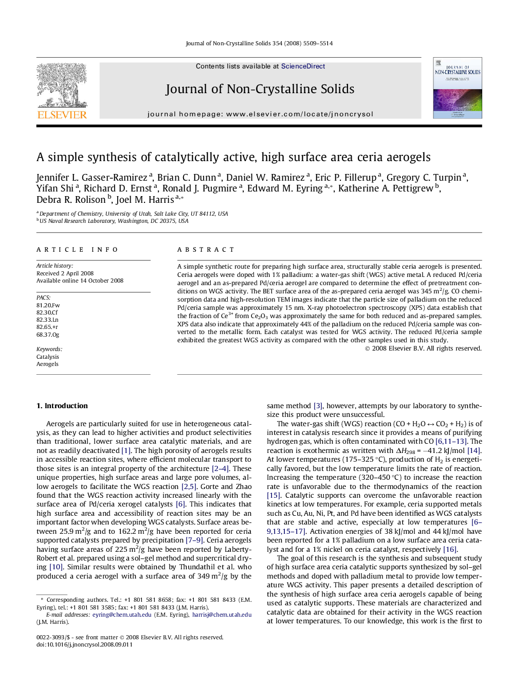 عکس صفحه اول مقاله: A simple synthesis of catalytically active, high surface area ceria aerogels A simple synthesis of catalytically active, high surface area ceria aerogels