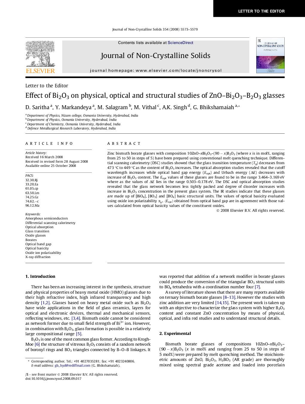 Effect of Bi2O3 on physical, optical and structural studies of ZnO–Bi2O3–B2O3 glasses