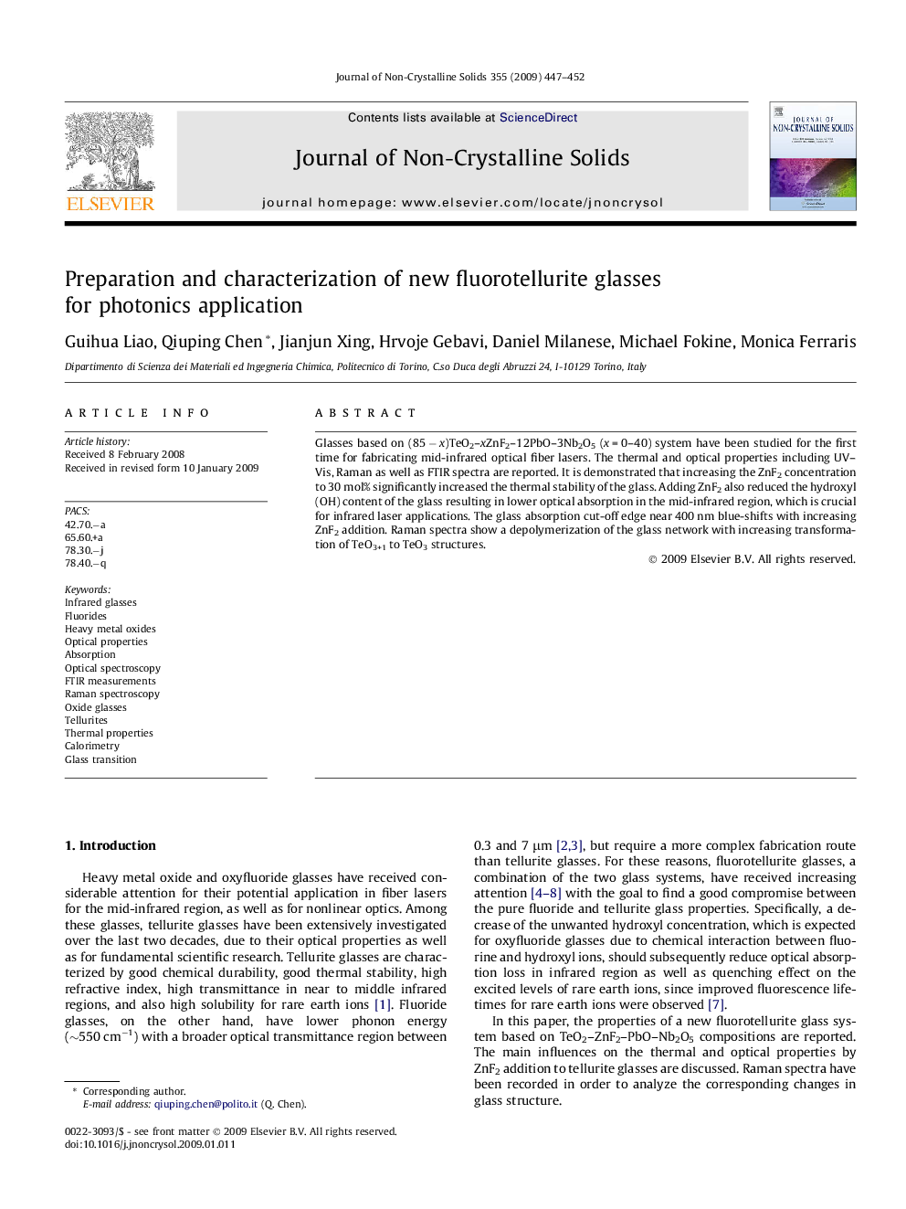 Preparation and characterization of new fluorotellurite glasses for photonics application